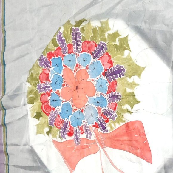 Hand Painted Silk 30" x 30" Scarf Flower Bouquet Design - Picture 2 of 10
